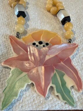 Vintage Mother of Pearl  Floral Statement Necklace